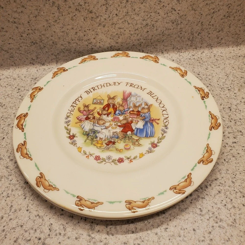 5 PC Vtg Royal Doulton Child's Bunnykins 3 Plates Birthday Spaceship TV Bowl Mug